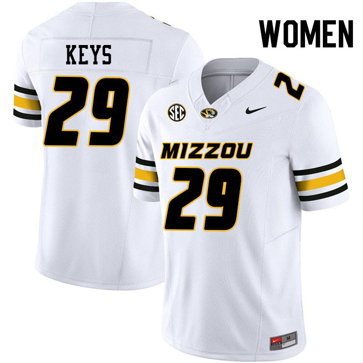 Women #29 Cameron Keys Missouri Tigers College Football Jerseys Stitched-White